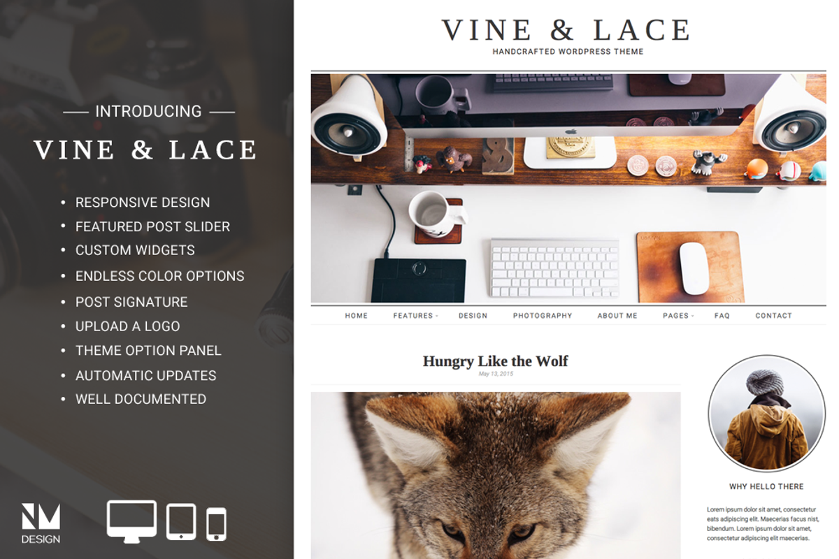 Vine & Lace - Handcrafted WordPress, a WordPress Template by Nudge Media Design (Photo 1 of 5)