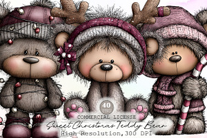 Sweet Christmas Teddy Bear Clipart, an Animal Illustration by Sublimation Artist