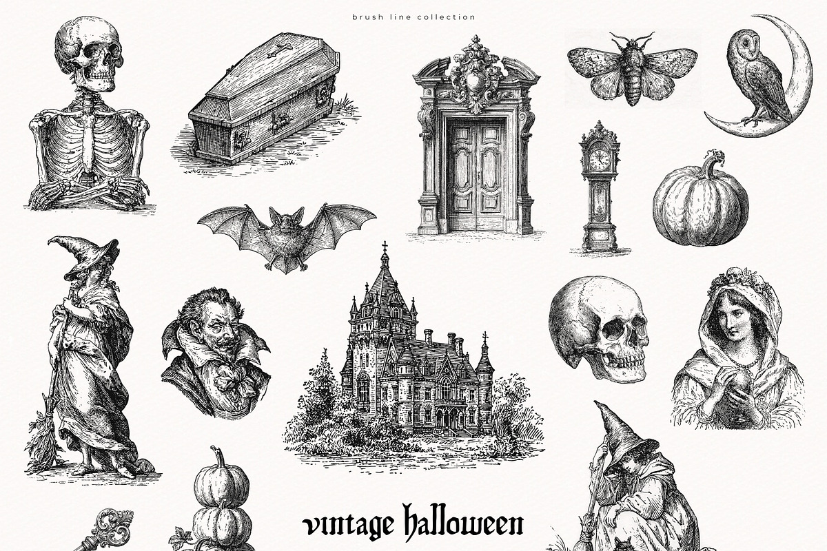 Vintage Halloween Drawings, a Seasonal Illustration by PeDe Designs (Photo 5 of 12)