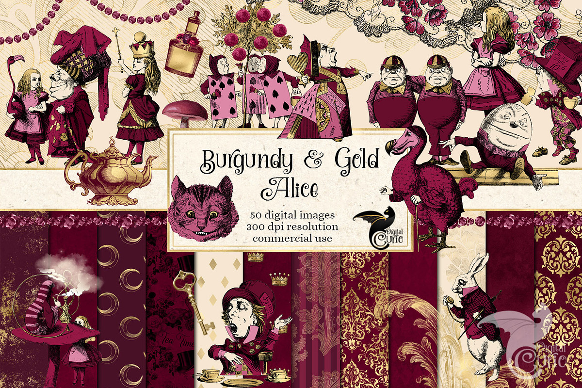 Burgundy & Gold Alice Graphics, an Illustration by Digital Curio (Photo 1 of 5)
