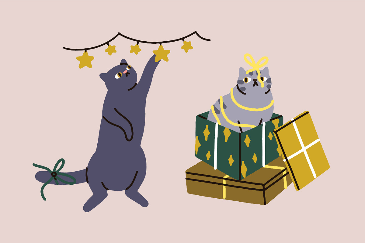 Cute, funny Christmas cats set, an Animal Illustration by Good Studio (Photo 9 of 22)