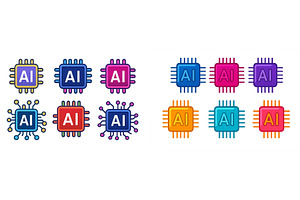 Colorful AI microchips with icons, a Technology Illustration by ZinetroN