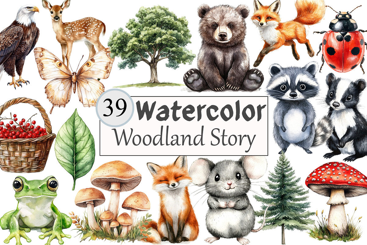 Watercolor Woodland Story Clipart, a Seasonal Illustration by Design Market (Photo 1 of 4)