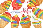 Rainbow Ice Cream Clipart Set, a Food Illustration by Nattapohncha (Thumbnail 1 of 3)