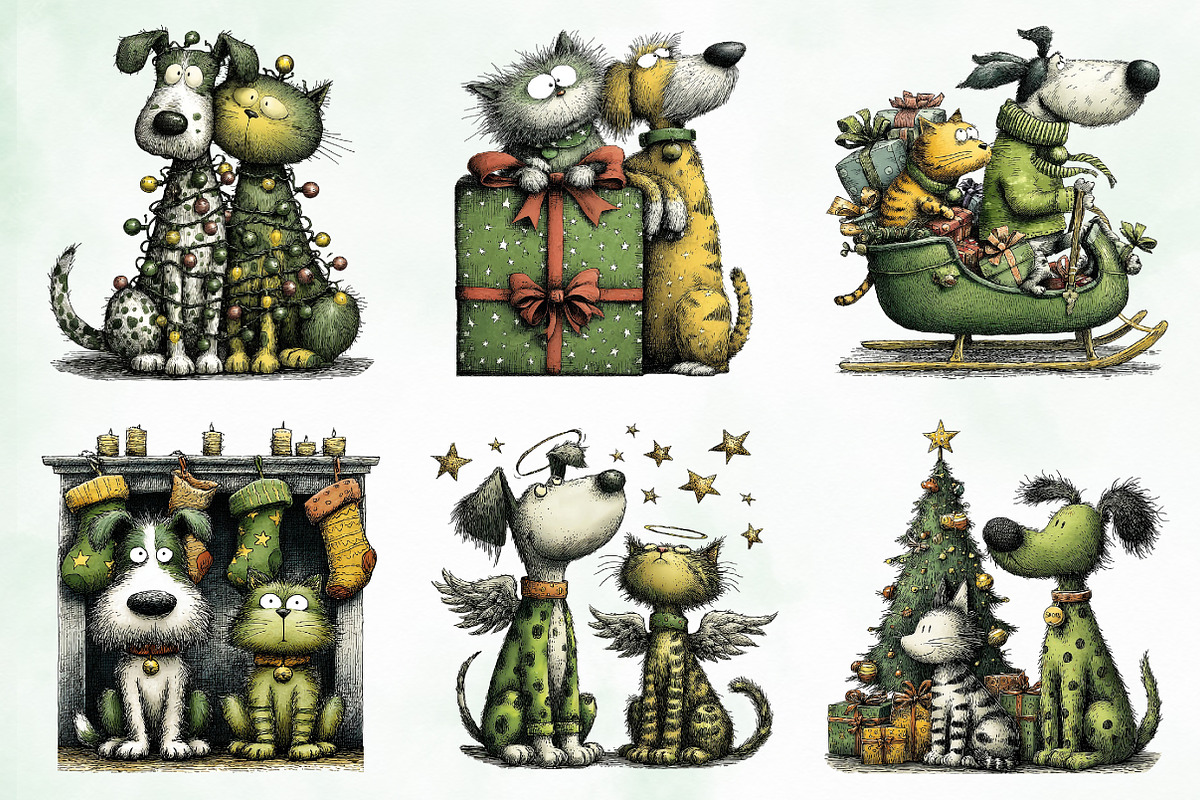 Whimsical Christmas Dog & Cat Bundle, an Illustration by Creative Art (Photo 11 of 11)