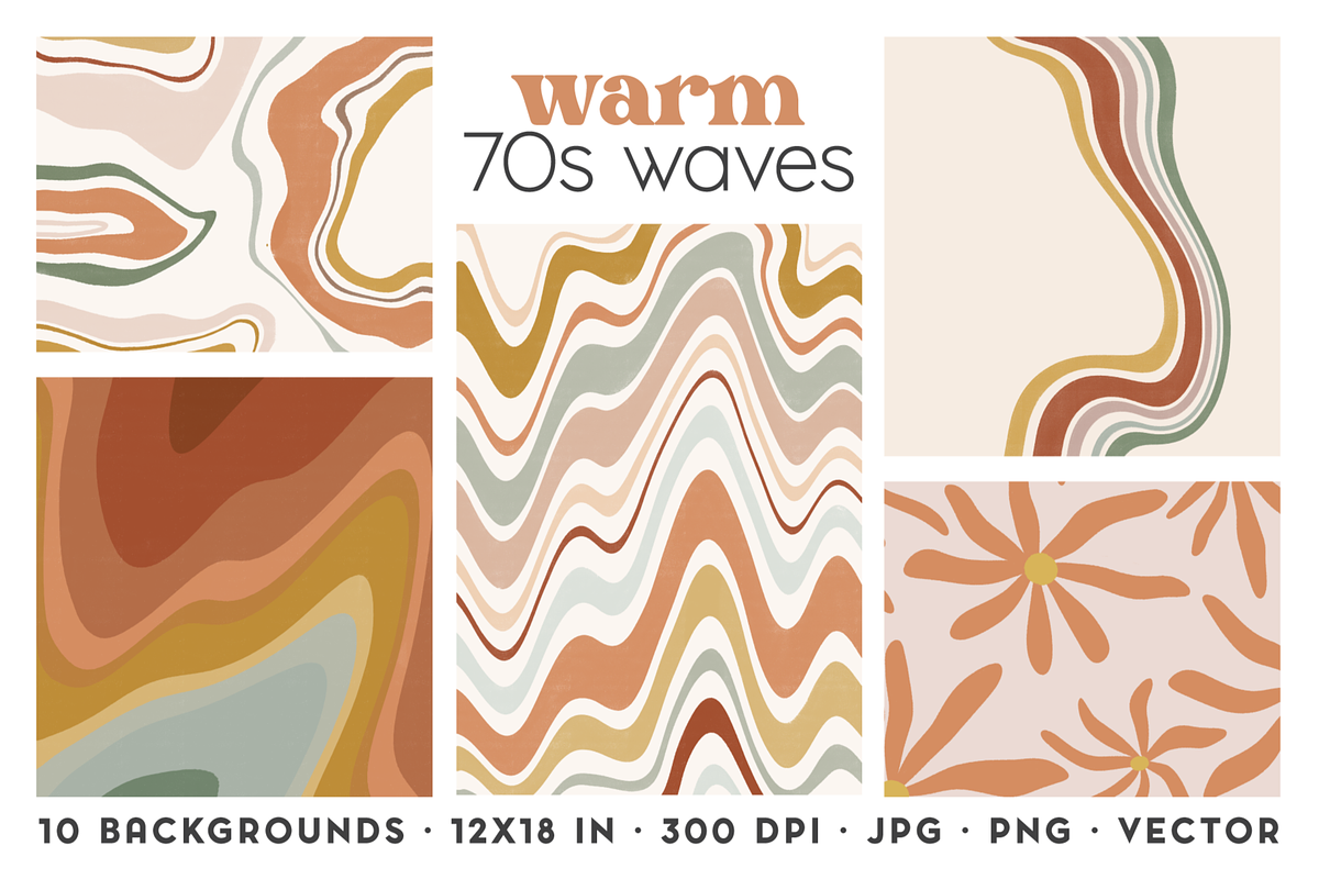 Retro 70s Waves Background Bundle, a Pattern Graphic by cassi has hobbies (Photo 1 of 9)