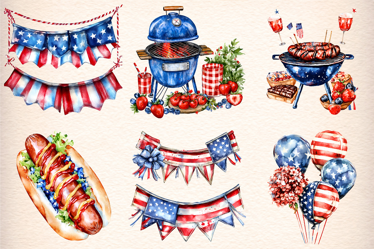 Watercolor 4th Of July Clipart, an Illustration by Digital Artistic99 (Photo 4 of 9)