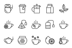 Tea icons set, an Outline Icon by mayrum