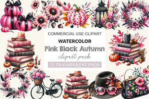 Pink and Black Autumn Clipart, a Work Illustration by cherrydesign