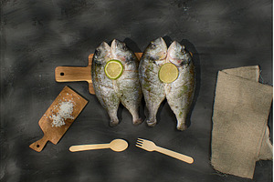 Fresh dorado fish are displayed on a, a Food & Drink Photo by darksoul72