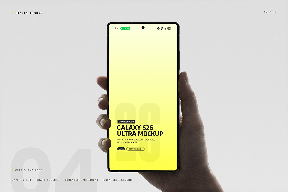 Galaxy S26 Ultra Mockup, an Android Mockup by Toasin Studio (Photo 4 of 5)
