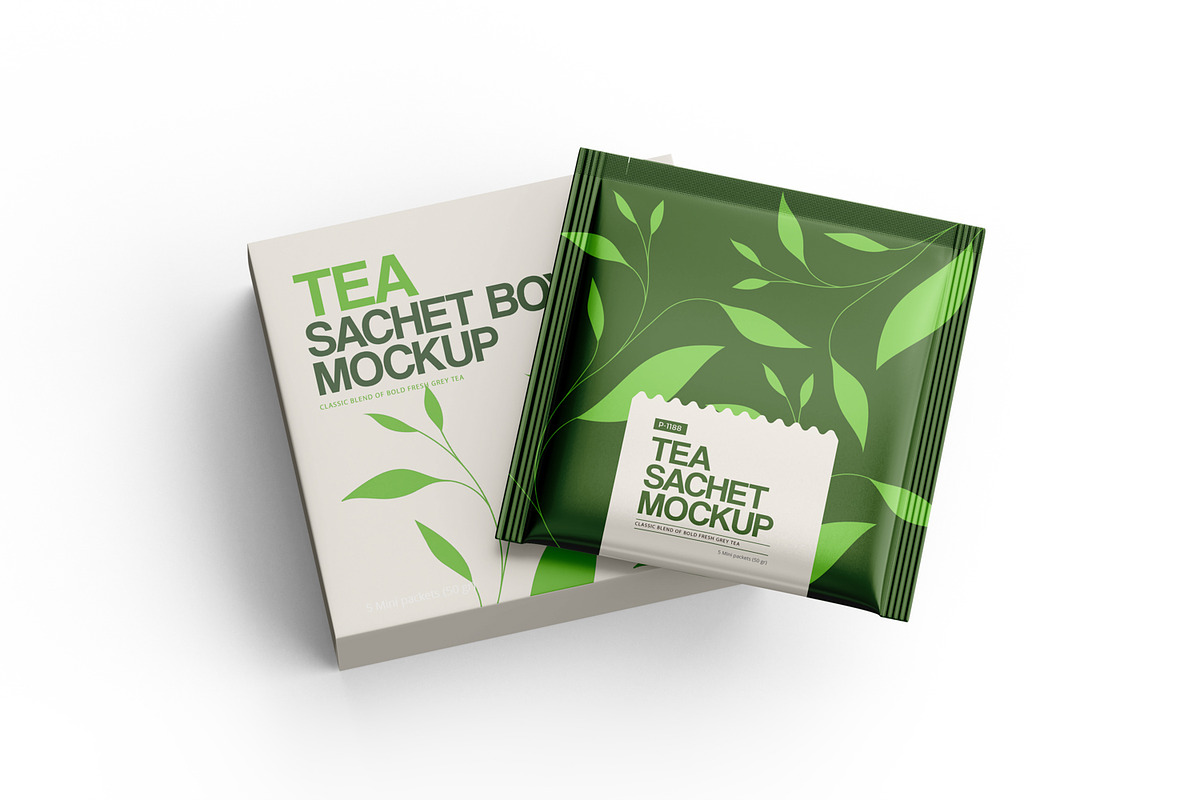 Tea Sachets with Box Mockup, a Packaging Mockup by Ram Studio (Photo 5 of 27)