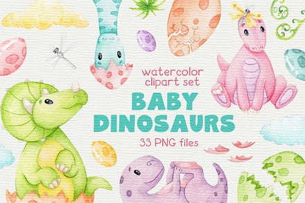 Baby dinosaurs watercolor clipart