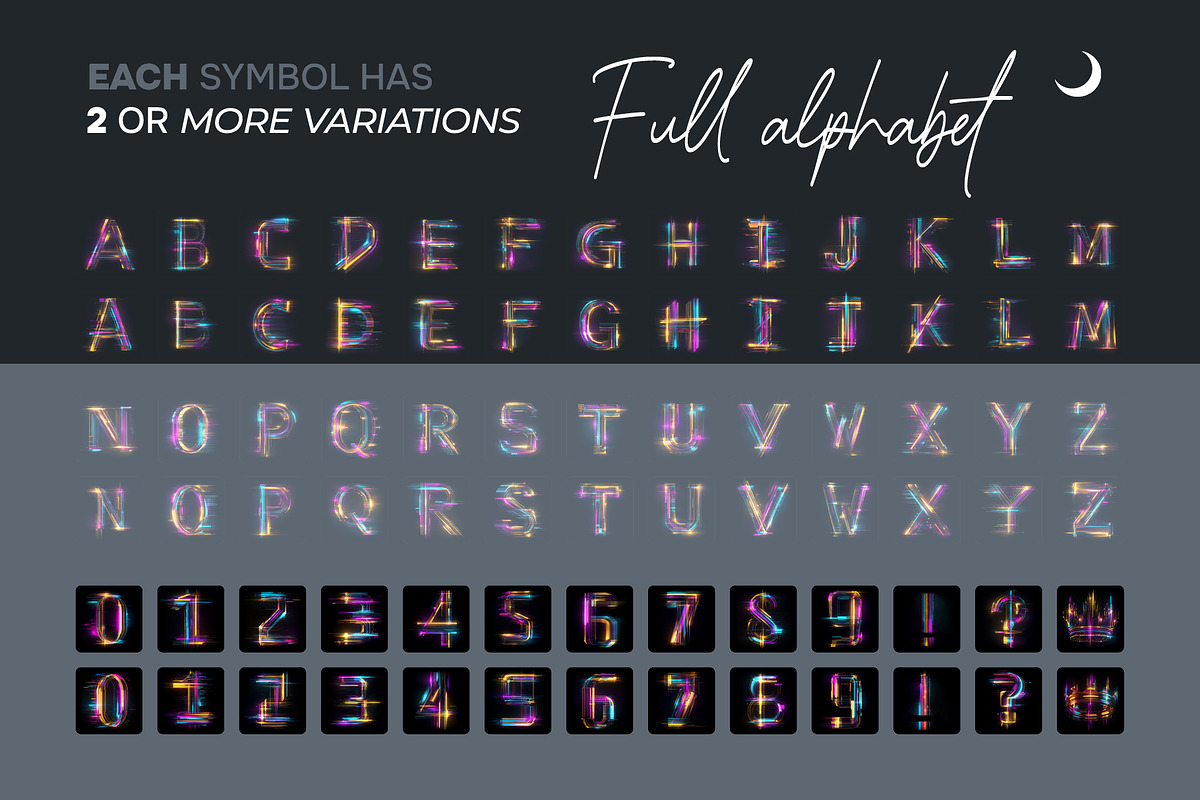 Digital Neon Letters Overlays, a Symbol Font by PhotoSpirit