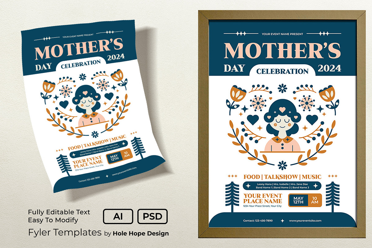 Folk Art Mother's Day Flyer Template, a Flyer Template by Hole Hope Design (Photo 1 of 5)