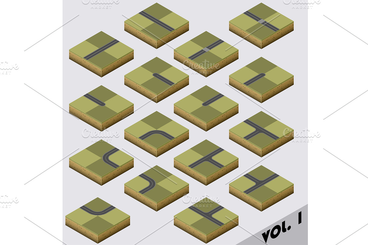 Road Map Kit isometric, a Transportation Illustration by piter.goskov