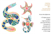 Tropical Folk Art Reef Clipart, a Decorative Illustration by The Dutch Lady Designs (Thumbnail 5 of 10)