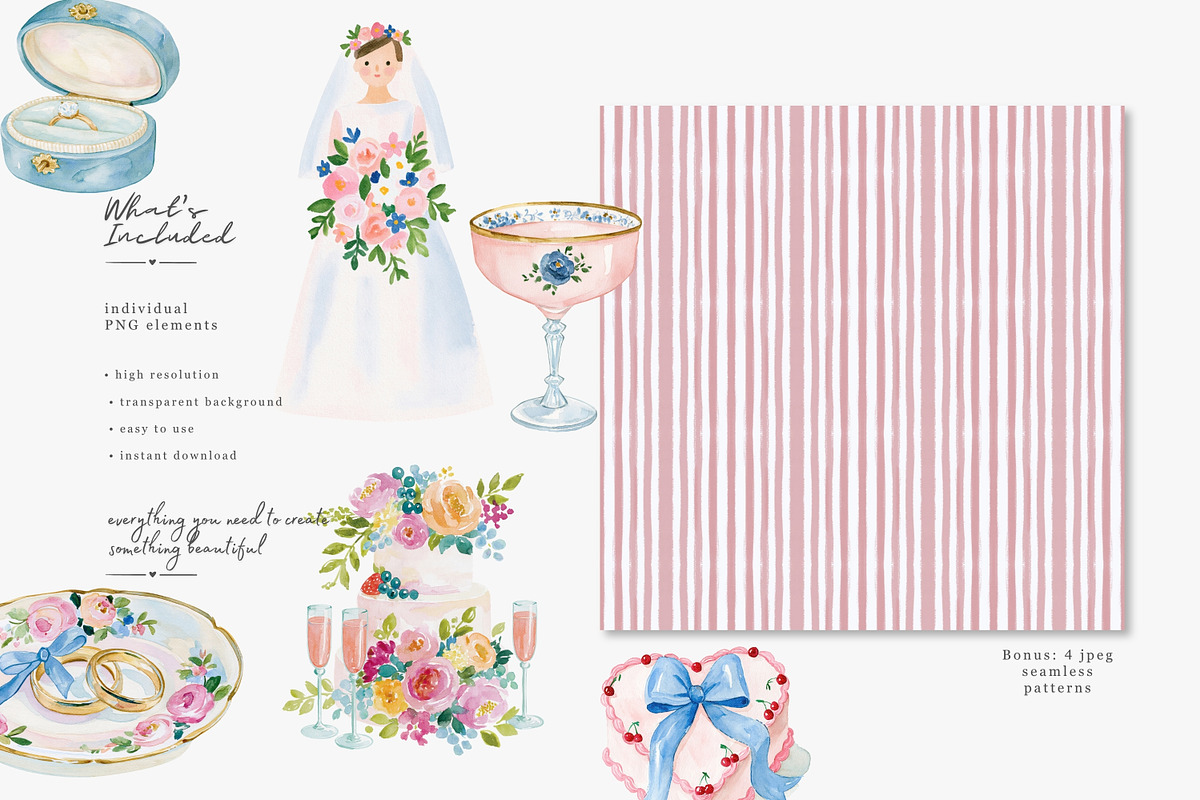 watercolor wedding clipart set, a Decorative Illustration by Patishop Art (Photo 3 of 9)