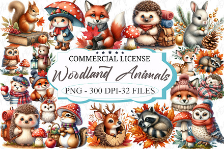 Watercolor Woodland Animals Clipart, a Graphic by designcity5