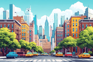 New York City street scene with yell, a Photo by Pixeness Studio