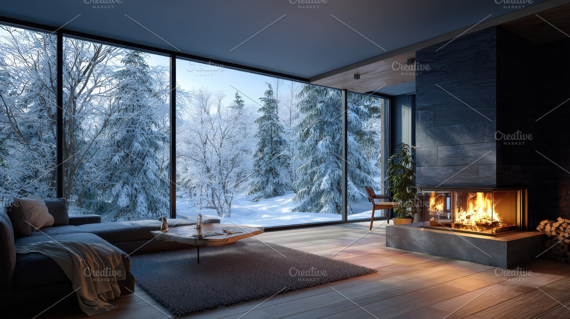 Cozy living room with fireplace over, a Photo by Pavel_design