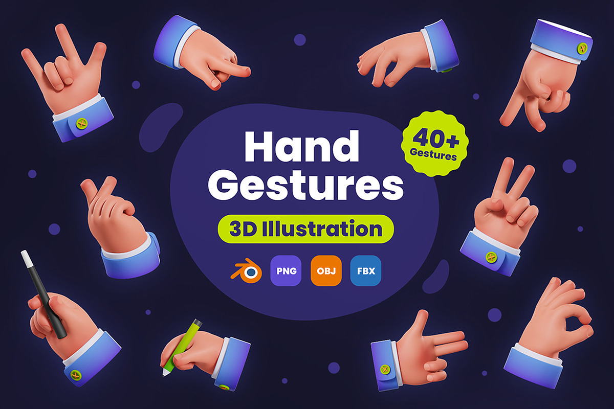 Hand Gestures 3D Icons, an Object 3D Model by Rakata Studio (Photo 1 of 7)