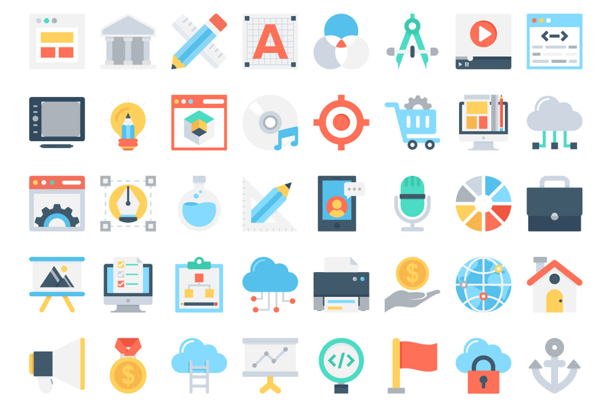 150 Flat Design & Development Icons, a Duotone Icon by Vectors Market