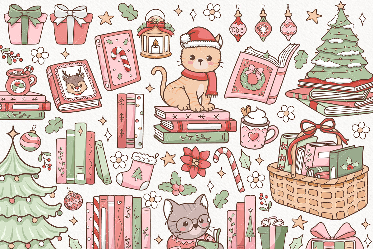 Christmas Bookish Clipart Bundle, a Seasonal Illustration by TitaLivingArt (Photo 2 of 9)