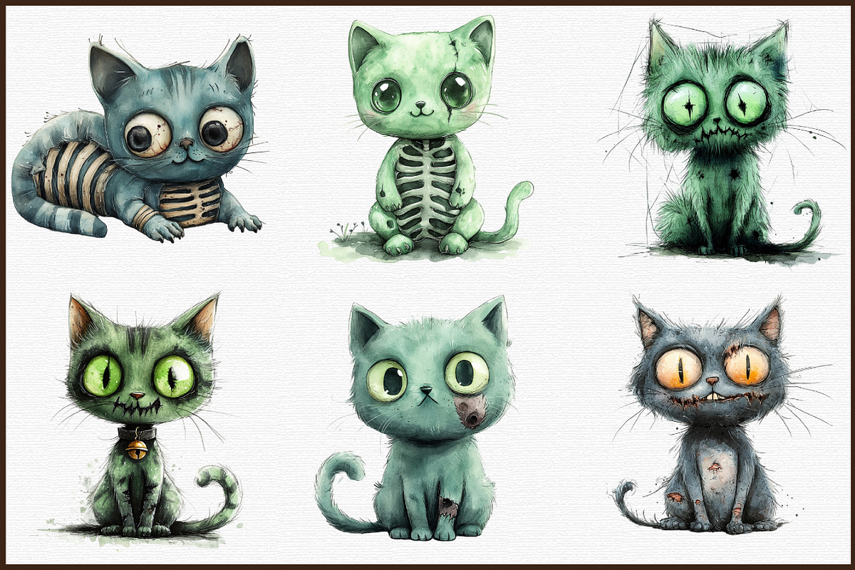 Green Zombie Cat Clipart, an Illustration by Sublimation Artist (Photo 3 of 6)