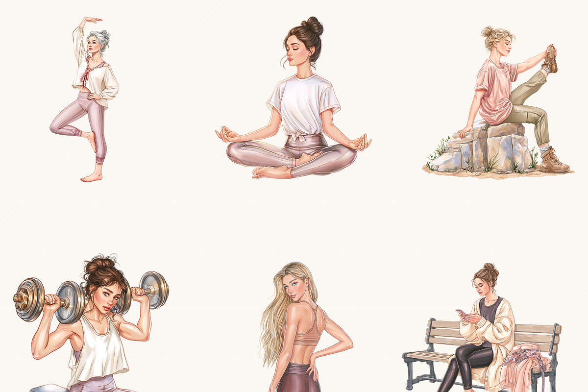 Fitness Girl Clipart Bundle, a Person Illustration by BusyDaydesign (Photo 3 of 9)