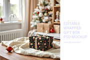 Christmas theme wrapped gift box PSD, a Packaging Mockup by jenartstudio (Thumbnail 1 of 2)