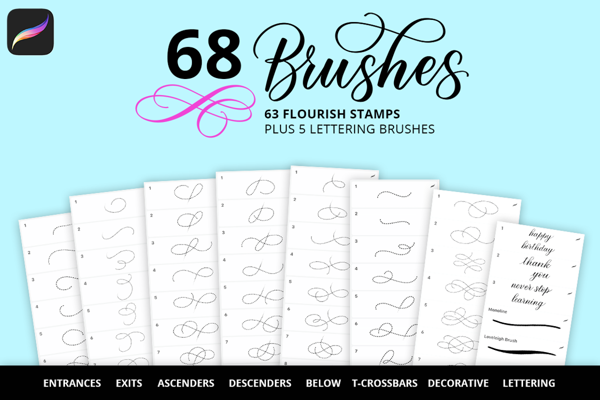 FLOURISH STAMPS FOR PROCREATE, a Brush Add-On by Loveleigh Loops (Photo 2 of 16)