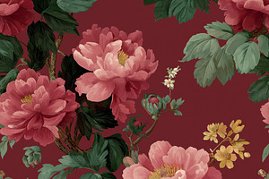 Seamless pattern, lush peonies and flowering vines creating a se, a Pattern Graphic by Studio ANNA