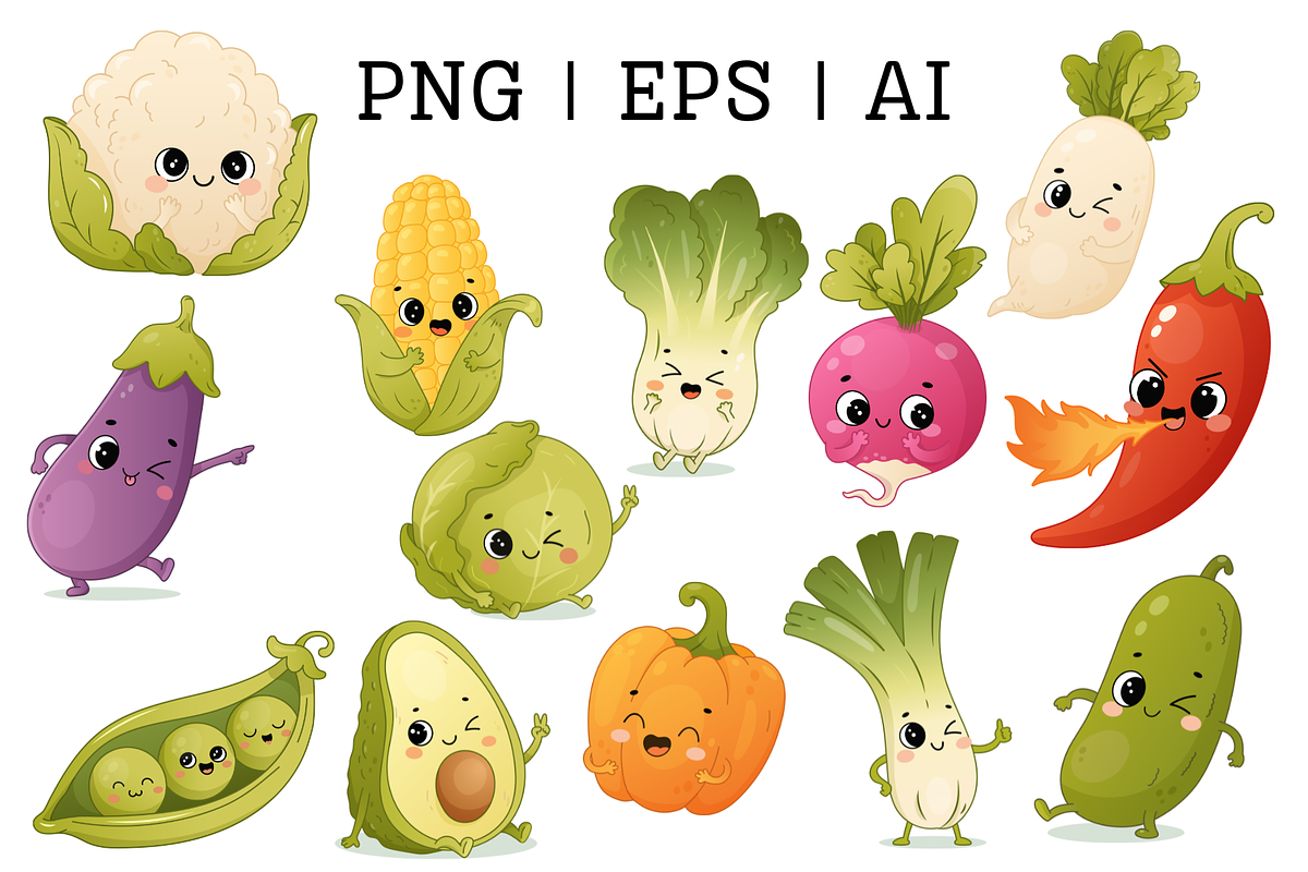 Cute Vegetables Clipart and Patterns, a Food Illustration by Bielousova Art (Photo 2 of 5)