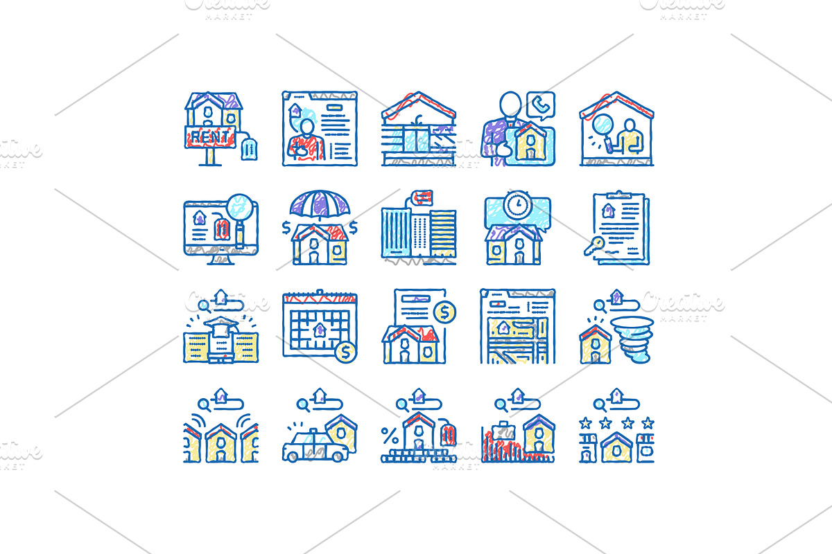 Property Rental Agency set Icons, an Object Illustration by pikepicture