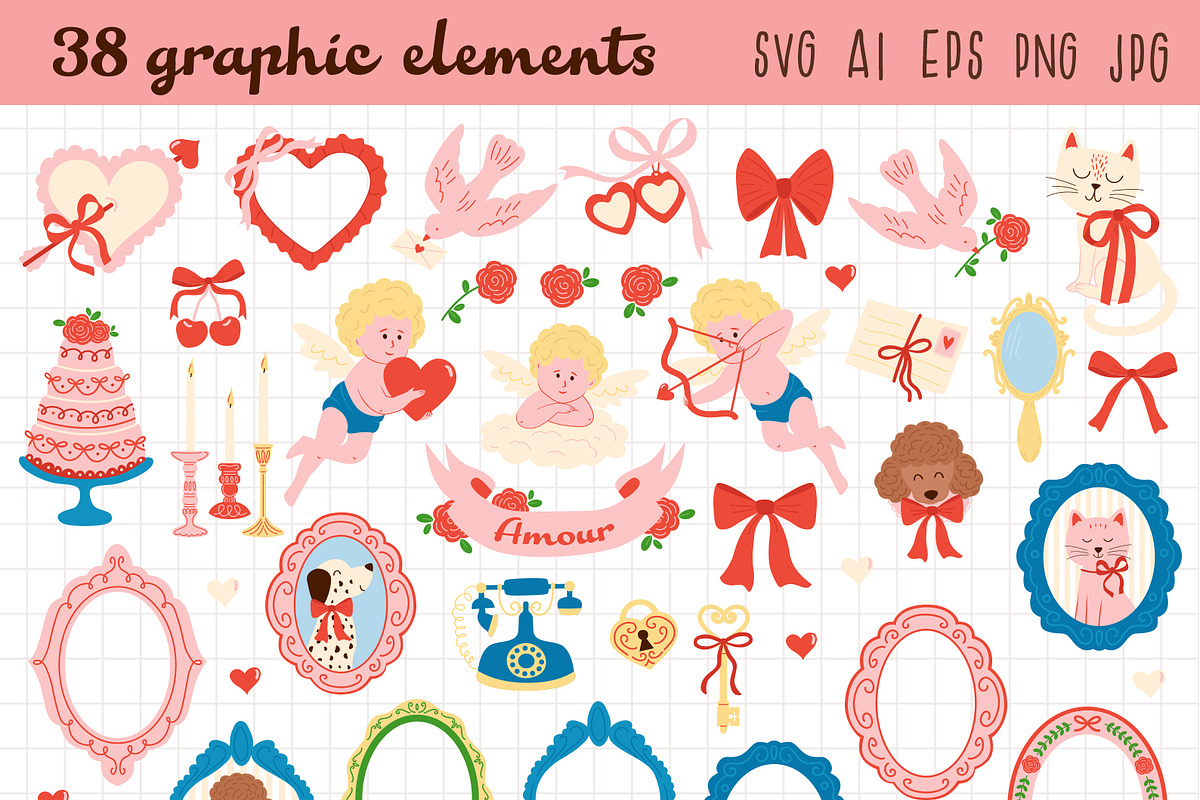 Vintage Valentine Vector Collection, a Decorative Illustration by NataKa (Photo 2 of 10)