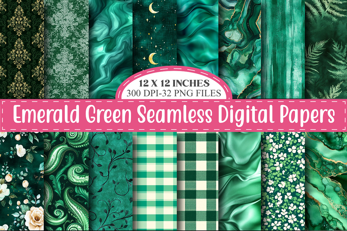 Emerald Green Digital Papers, a Pattern Graphic by designcity5 (Photo 1 of 5)