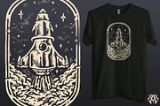 The Rocket & The UFO Vintage Style, a Transportation Illustration by Krizvector Artwork Shop (Thumbnail 2 of 4)