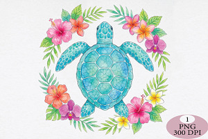Floral Sea Turtle Summer PNG, an Illustration by Daily.Designs