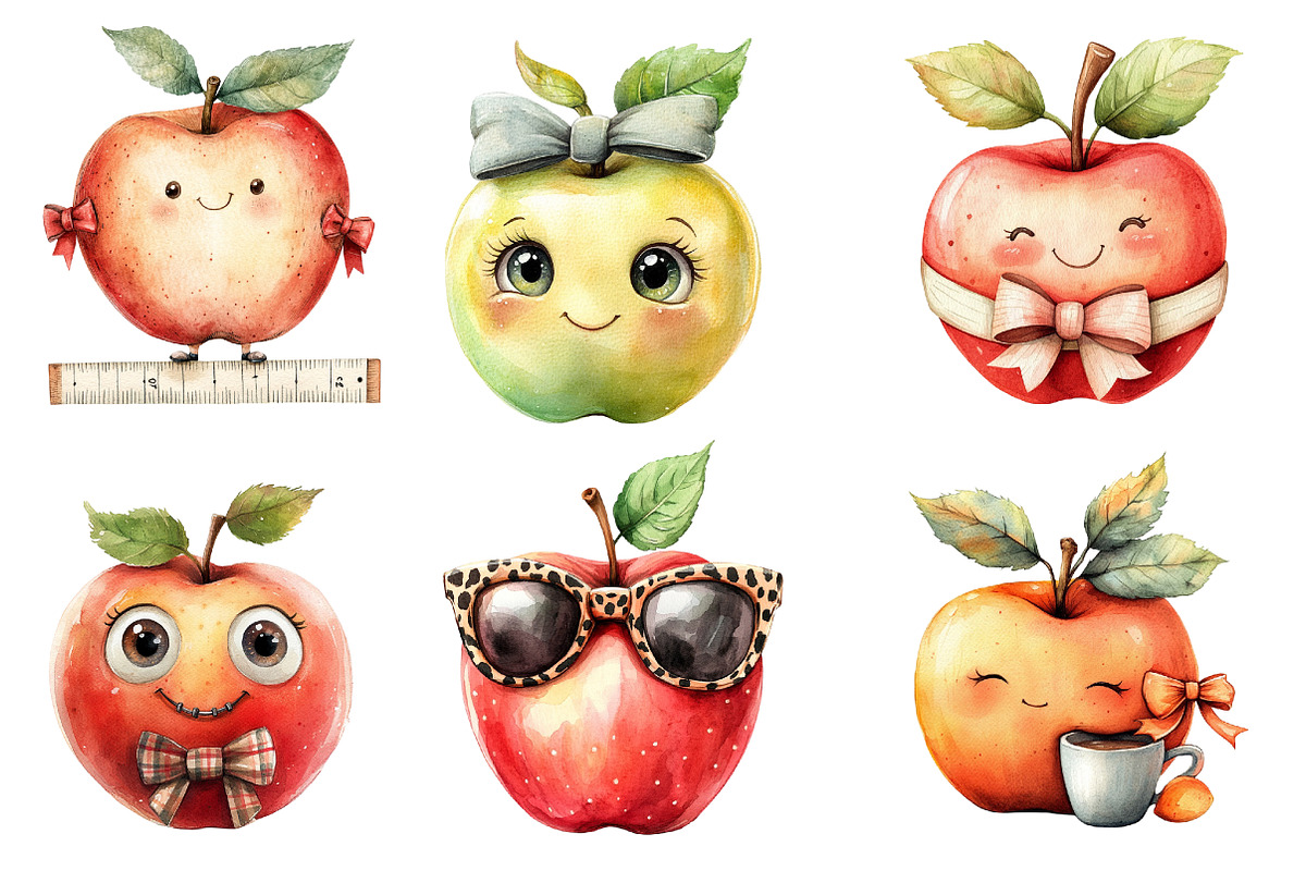 Back to School Funny Apple Clipart, an Illustration by Designworld (Photo 3 of 6)