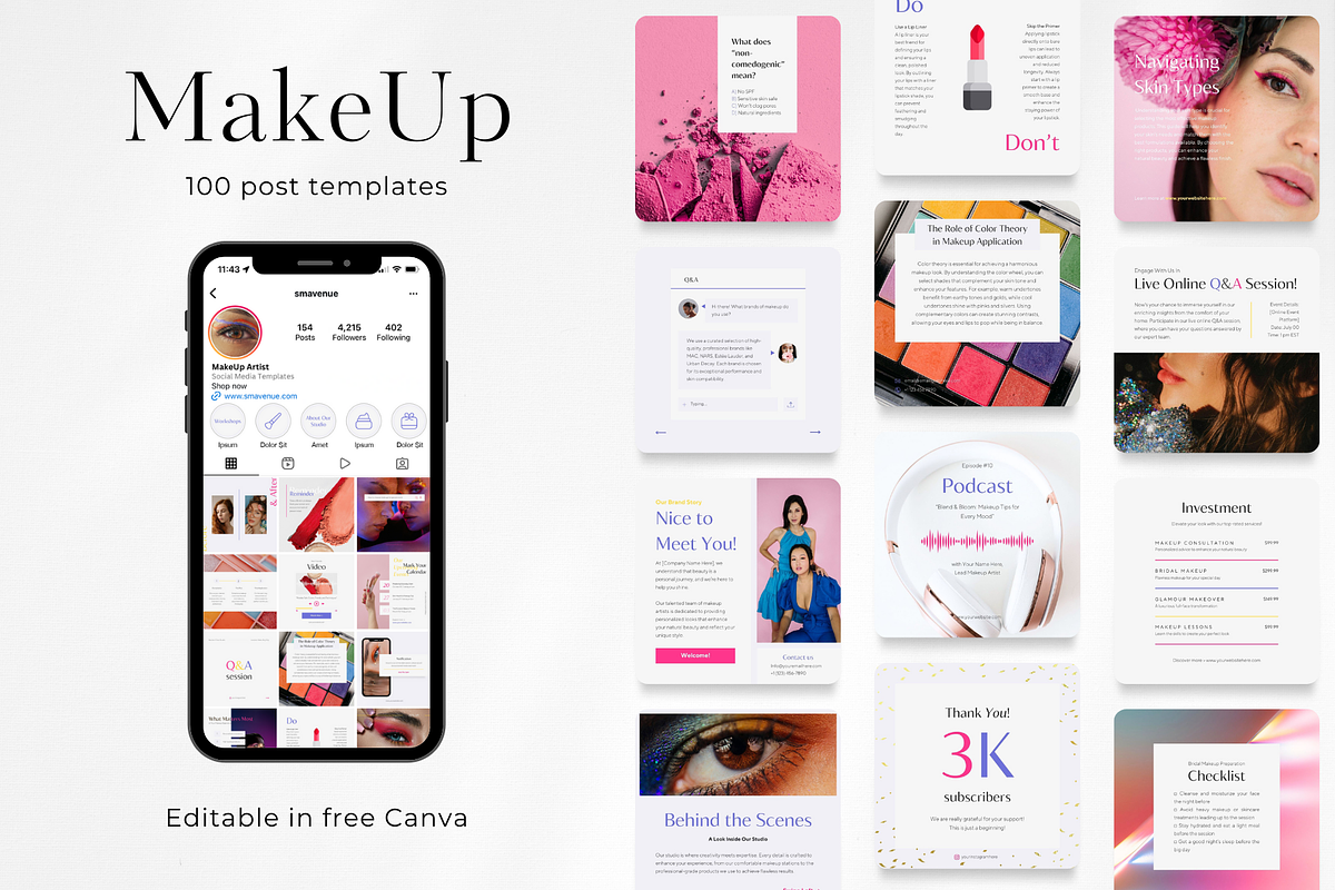 100 Color MakeUp Social Media Posts, a Social Media Template by PatternLab. (Photo 1 of 9)