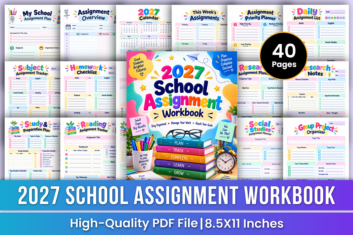 2027 School Assignment Workbook kdp, a Stationery Template by Mustafiz (Photo 1 of 4)