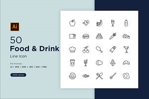 50 Food & Drinks Line Icon Set