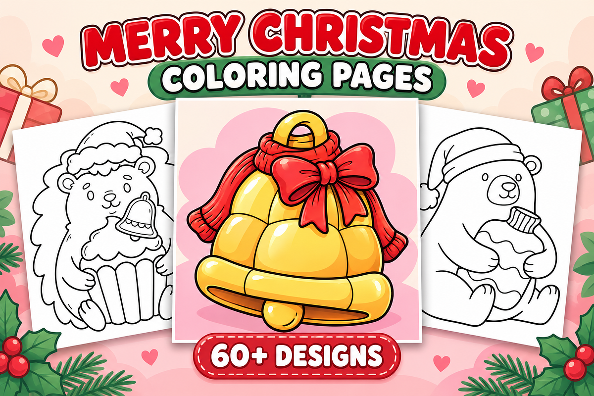 Merry Christmas Coloring Pages #4, a Seasonal Illustration by Inkivelle Studio (Photo 1 of 3)