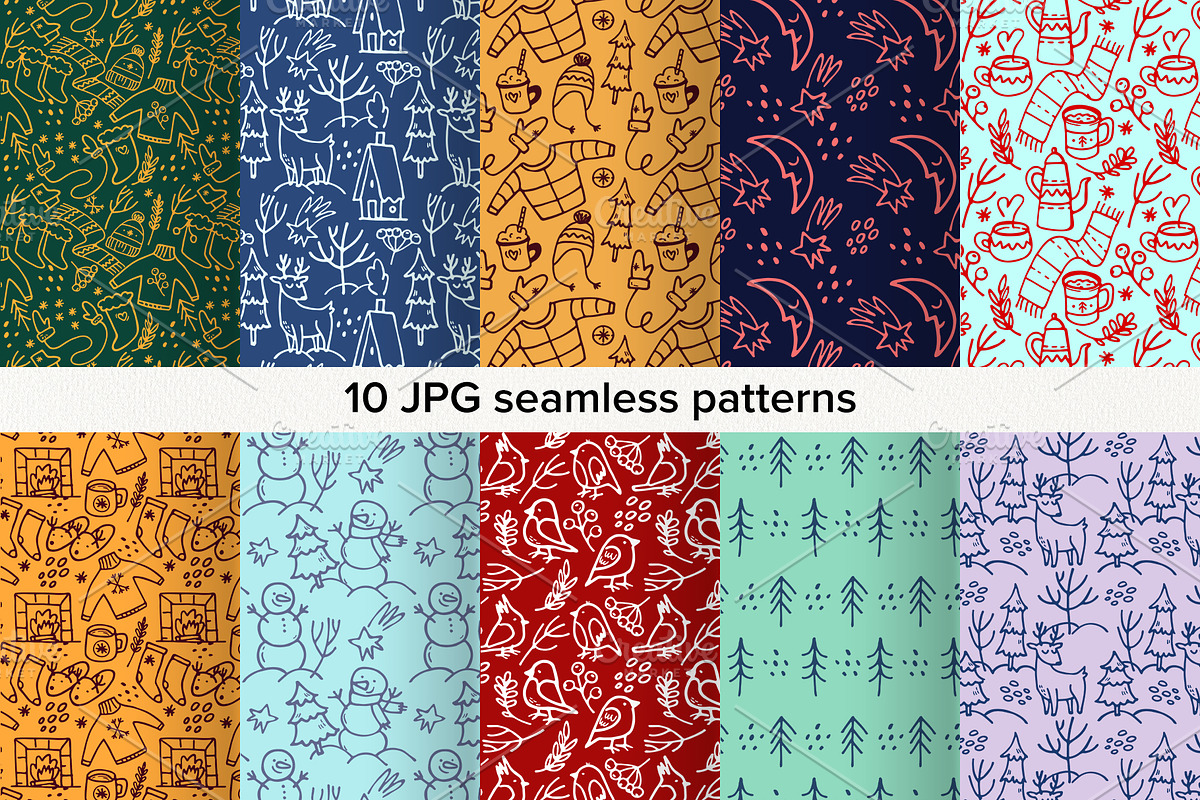 Winter Doodle Patterns set, a Pattern Graphic by Ekaterina Goncharova (Photo 5 of 7)