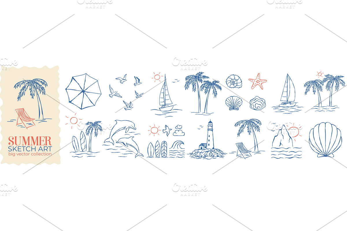 Summer Sea Doodle Collection, an Illustration by Andrey Yaroslavtsev
