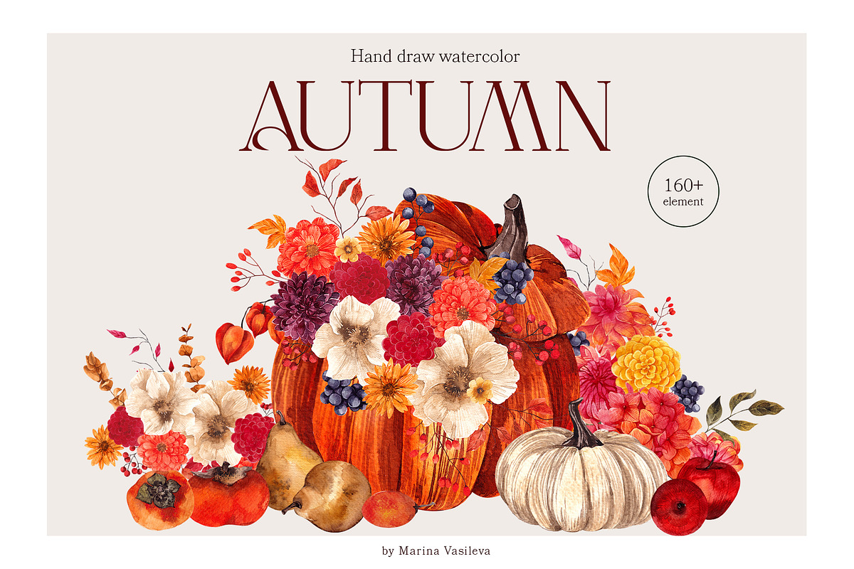 AUTUMN. Hand draw watercolor, an Object Graphic by ma_i_vi (Photo 1 of 14)