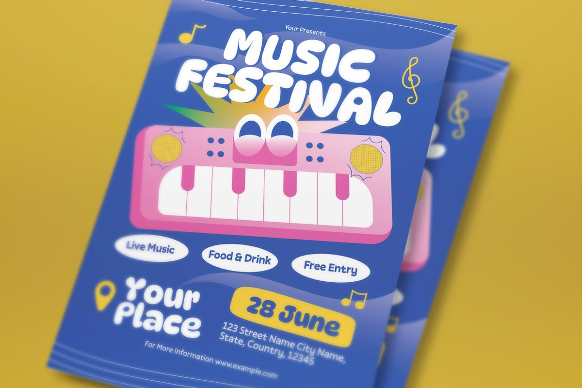 Blue Quirky Music Festival Flyer Set, a Flyer Template by graphicook (Photo 2 of 3)