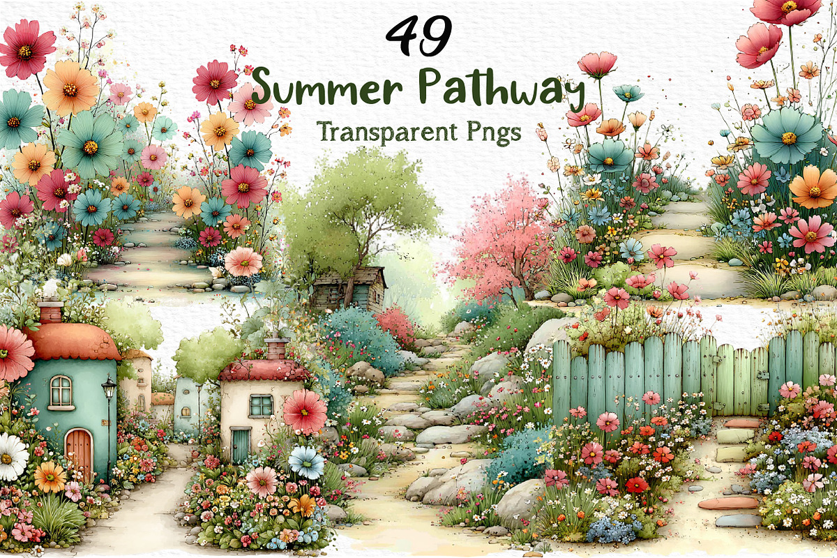 Whimsical Summer Pathway Clipart, an Illustration by Craft Nest (Photo 1 of 12)