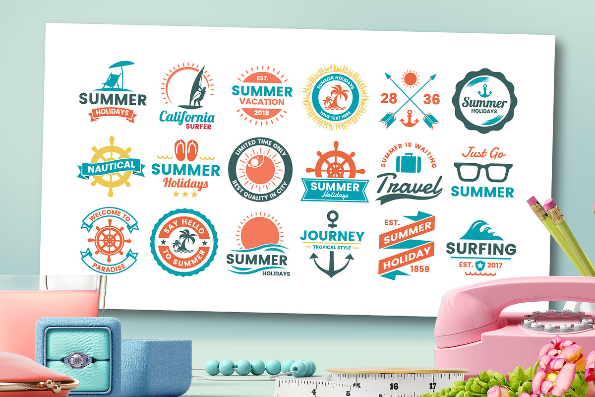 63 SUMMER VINTAGE BADGE & RIBBON, a Branding & Logo Template by Toonsteb (Photo 4 of 16)